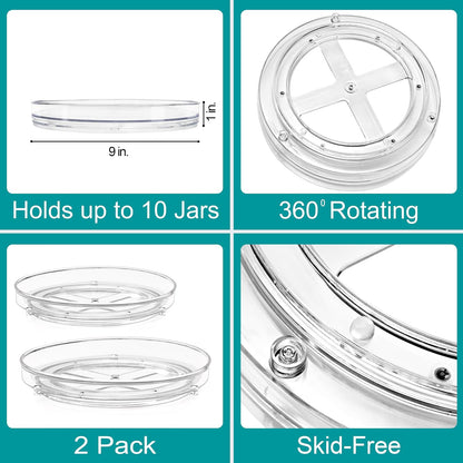 Sorbus 9 Inch Clear Lazy Susan Organizer Set, 2 Flat Turntable Organizer for Spice Organization for Cabinet, 1 Tall Lazy Susan for Kitchen, Home, Office, Closet, Classroom, Laundry Room Organization