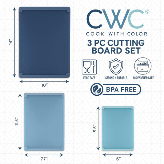 COOK WITH COLOR Extra Large Cutting Board Set, Jumbo-Sized Boards with Rubber Border for Enhanced Cooking Experience, 3-Piece, Brown