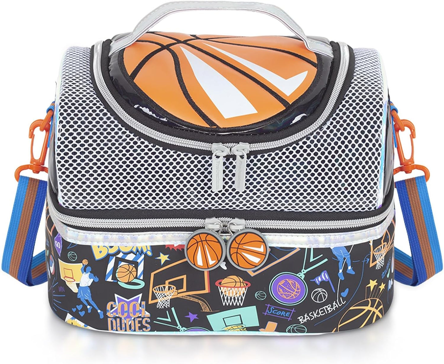 Kids Double Decker Cooler Insulated Lunch Bag, Back to School Large Meal Tote for Boys, Girls, Men, Women, with Adjustable Strap, Soccer