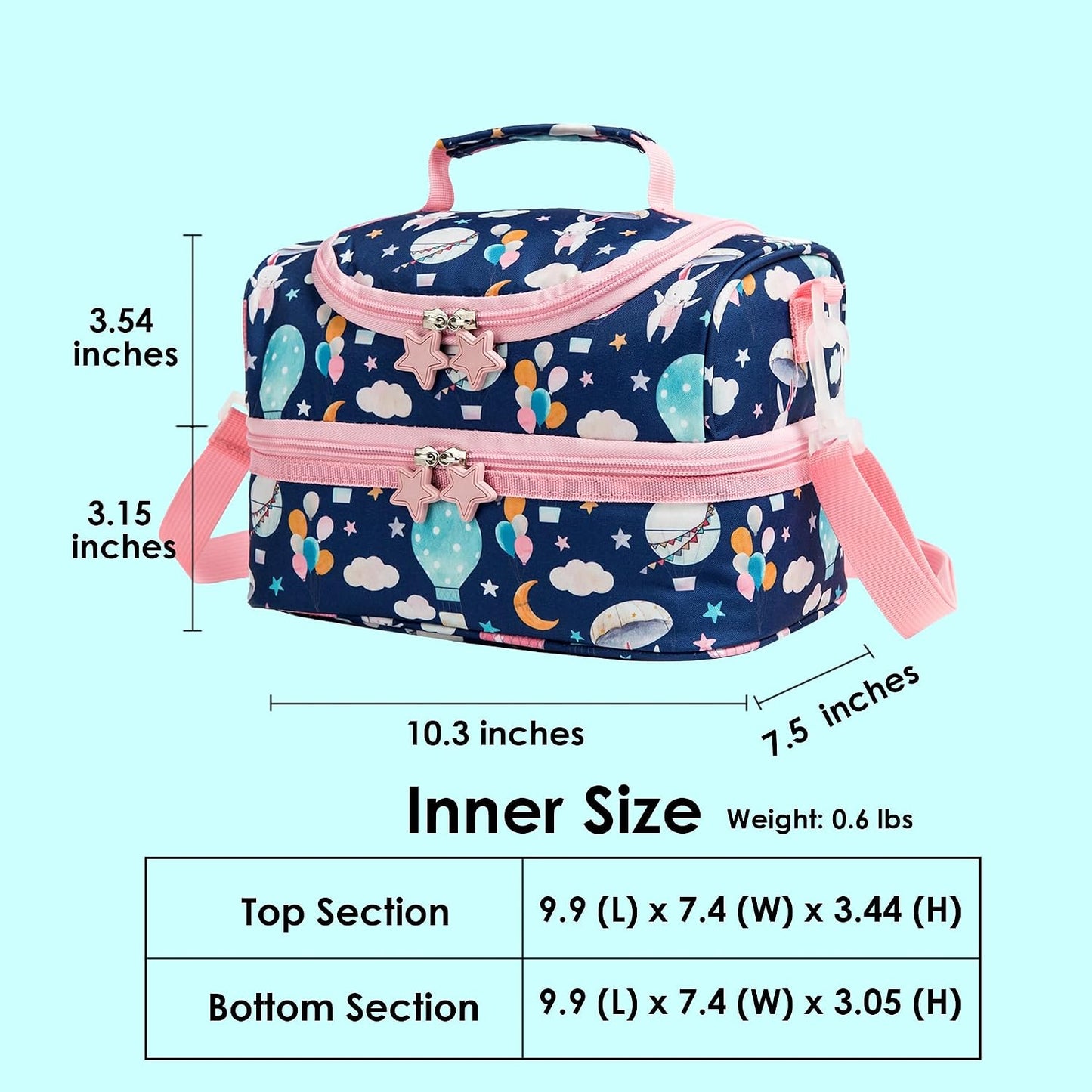 Insulated Kids Dual Compartment Lunch Bags Tote for Girls Boys Toddler School Picnic Food Cooler Thermal with Strap Lunch Boxes Blue Unicorn