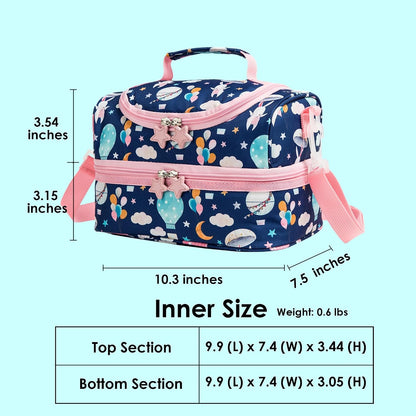Insulated Kids Dual Compartment Lunch Bags Tote for Girls Boys Toddler School Picnic Food Cooler Thermal with Strap Lunch Boxes Blue Unicorn