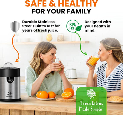 Eurolux Electric Orange Juicer, Sleek Effortless Citrus Juice Squeezer for Lemon, Lime, Grapefruit | Powerful Motor, Easy to Clean, Removable Dishwasher-Safe Parts