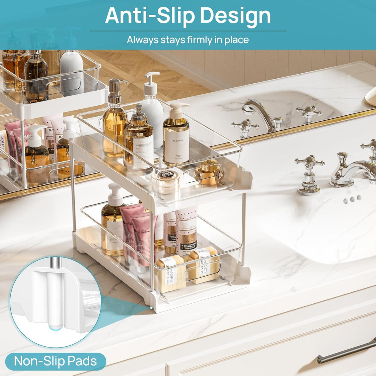 Vtopmart 4 Pack Bathroom Under Sink Organizers Organizer, 2 Tier Clear Pull-Out Organization (S-Standard)