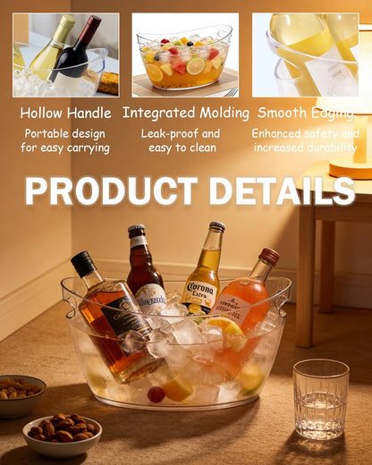 2-Pack Clear Acrylic Ice Buckets for Parties (5.5L Each) – Plastic Beverage Tubs with Scoops – Wine Bucket Chiller for Parties, Drink Buckets for Outdoor Events, Mimosa Bar, BBQ