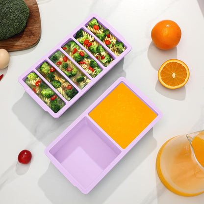 4-Pack Silicone Freezer Trays with Lid,2*【2 Large 2-Cup(500ml)&6 Small 1/2-Cup(125ml)】Soup Freezer Container Molds,Ice Cube Tray For Meal Prep&Freezing Soup,Stews,Sauces,Oven&Dishwasher-Safe