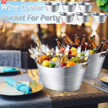 meekoo 6 Pcs Plastic Ice Buckets Bulk with Handles 4.5L Oval Storage Tub Large Capacity Ice Drink Bucket for Party Bar Wine Beer Champagne Beverage Bottle Cooler (4.5 L,Orange)