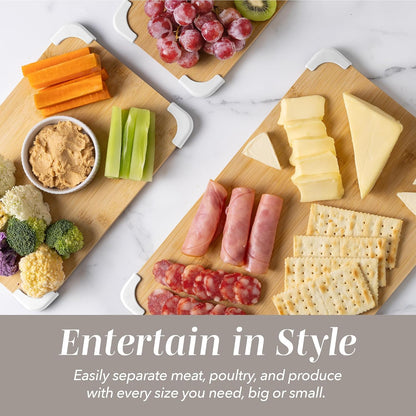 COOK WITH COLOR Non-Slip Cutting Board Set – Kitchen Essentials with Easy Grip Handle for Meat, Veggies, and Fruits, 3 Cutting Boards, Bamboo Non-Slip Grey