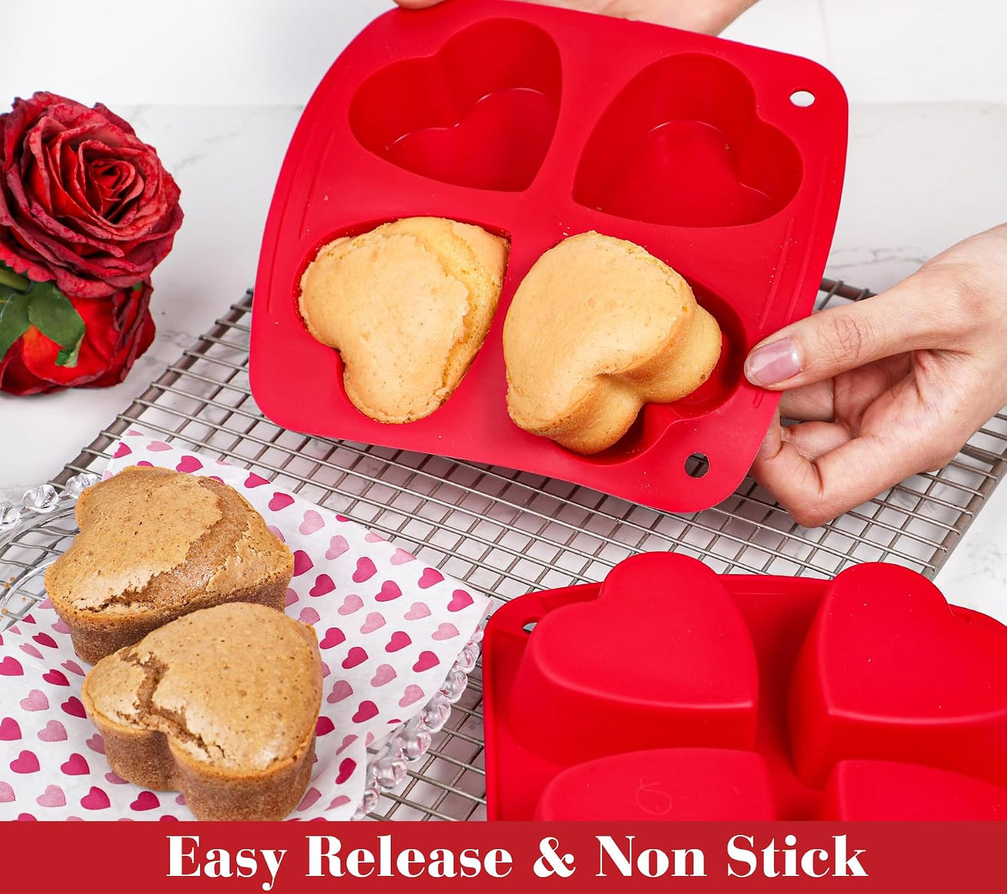 Webake 3PCS Silicone Air Fryer Muffin Pan for Baking 4 Cavity Air Fryer Egg Bites Silicone Mold, Nonstick BPA Free Muffin Tins