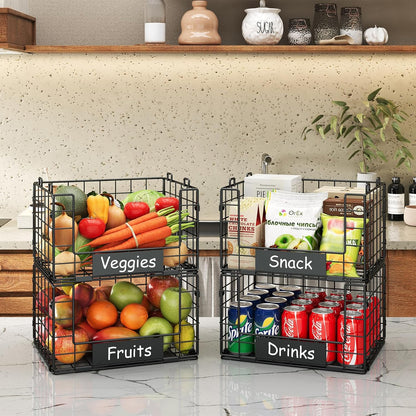 JKsmart 8-Tier Stackable Wire Basket, Can Organizer for Pantry Kitchen, XXL Metal Storage Shelves with Dividers & Handles, Easy Assembly Space Saving Storage Bins for Snacks Fruits Veggies