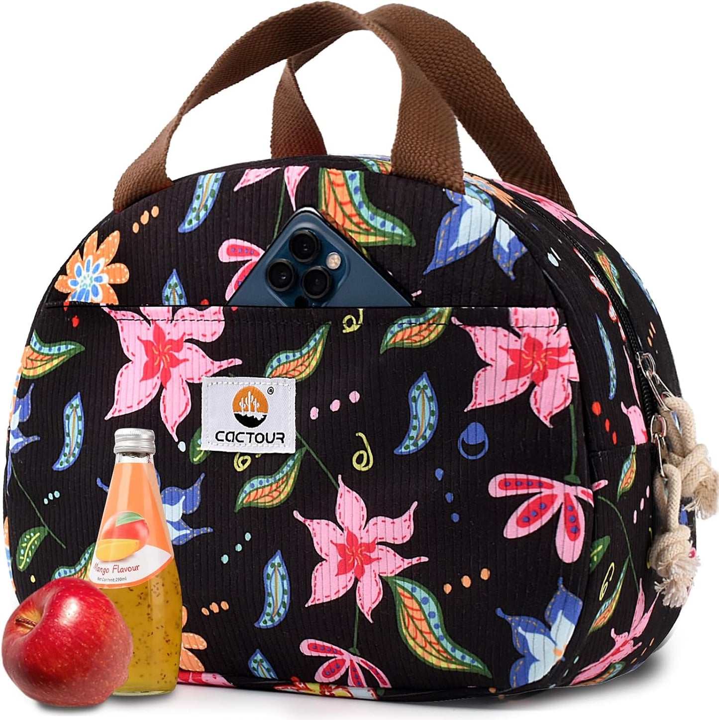 CaCTOUR Lunch Box for Women Girls Teens,Cute Lunch Box Cooler Bag, Portable Insulated Small Lunch Bag Women Reusable Corduroy Lunch Tote for Work/Travel/Picnic/School (Dog Green,Small)