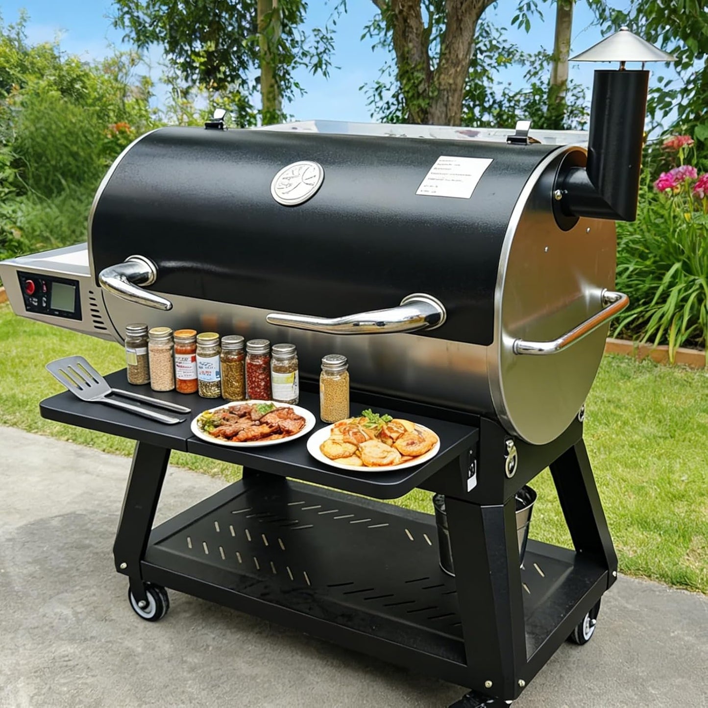 Upgraded Grill Table for Weber Kettle 22"/18"/26", Master Touch 22", Smokey Mountain, Recteq Pellet Grill RT-B380, Prep Station with Cutting Board, Basin, 4 Hooks, Shelf for Weber Kettle Accessories