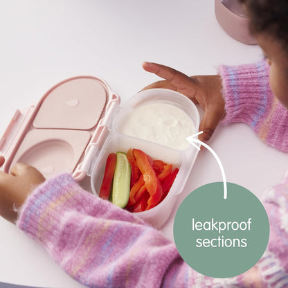 b.box Snack Box 2-Pack - Leak Proof Mini Bento Box for Kids & Toddlers, 2 Compartment Snack Containers for Kids, Dishwasher Safe, BPA-Free, PFAS-Free, Ages 4mo+, 1 3/4 Cup Each (Strawberry + Lilac)