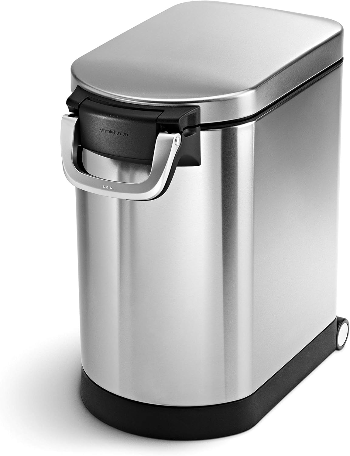 simplehuman 25 Liter, 27 lb / 12.2 kg Medium Pet Food Storage Container for Dog Food, Cat Food, and Bird Feed, Alloy Steel, Matte Black