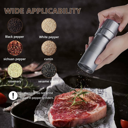 Luvan Professional Grade Pepper Grinder,External Adjustable Coarseness Manual Pepper Mill Grinder, Heavy Duty Aluminum Coarse Pepper Grinder Refillable,Spice Grinder with Stainless Steel Burrs (Gray)