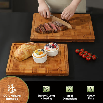 Heavy Duty Bamboo Cutting Board Set 3 Pack Non Toxic Juice Groove Charcuterie Board Book Wood Cutting Boards for Kitchen Solid End Grain Wood Chopping Board Large Butcher Block