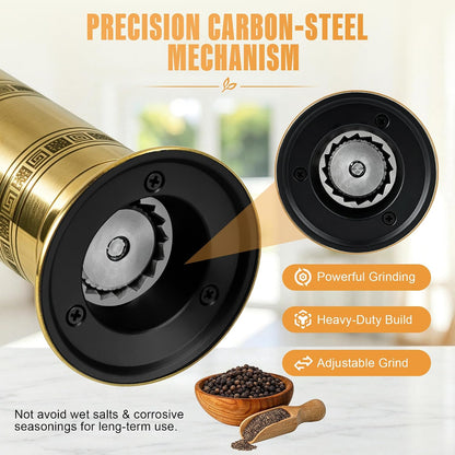 Brass Pepper Mill, 8 Inch Gold Manual Grinder with Crank Handle