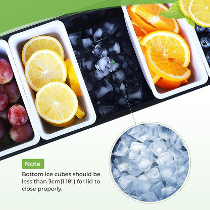 Ice Cooled Condiment Serving Container Fruit Veggie Condiment Caddy Plastic Garnish Station with Lid for Fruit,Ice Cream,Salad Bar-Topping Organizer for Restaurant Supplies (3 Compartments)