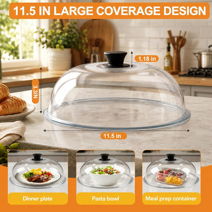 11.5in Tall Glass Microwave Splatter Cover for Food – Heat Resistant Plate Splatter Guard Lid with Vent Hole & Easy-to-Grip Handle – No Plastic, Dishwasher Safe – Borosilicate Glass