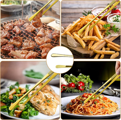 GEEKHOM 2 Pcs 12-Inch Gold Kitchen Tweezer Tongs, Stainless Steel Cooking Tweezers with Serrated Tips for Professional Plating, Grill & BBQ