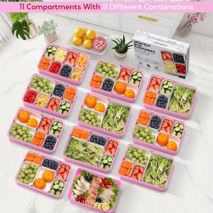 Snackle Box Container for Adults, 11 in 1 Divided Serving Tray Snack Box Containers with Stackable Compartment and Handle, Customizable Charcuterie Boxes Portable Snack Platter for Party Travel, Brown