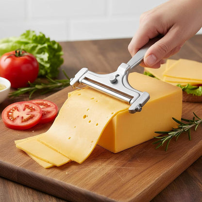 OYEWALLS Adjustable Wire Cheese Slicer for Block Cheese, Handheld Stainless Steel Cheese Cutter with 4 Extra Wires, Premium Rolling Cheese Wire Slicer for Mozzarella, Cheddar, Gruyere