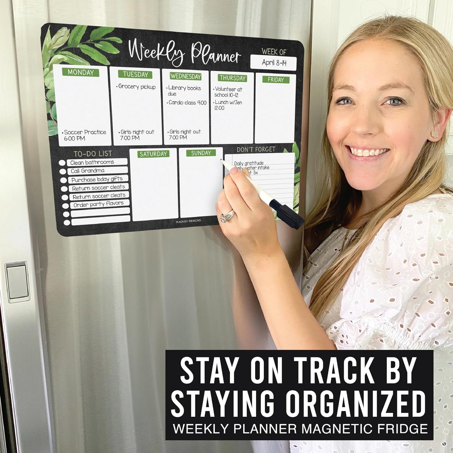 Hadley Designs Weekly Magnetic Calendar for Refrigerator - Dry Erase Board for Fridge, Magnetic Weekly Planner for Kitchen, Reusable Schedule Organizer (Farmhouse)