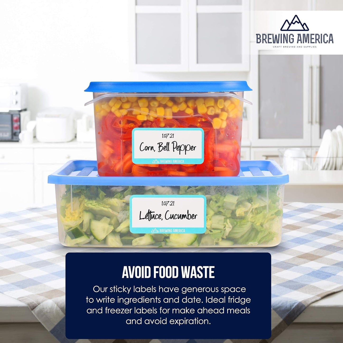 Dissolvable Food Labels for Food Containers - 250qty Made in USA - 1x2 Inches - Wash-Off Labels for Meal Prep, Pantry, Freezer and Mason Jars – No Scrubbing, No Residue - Teal