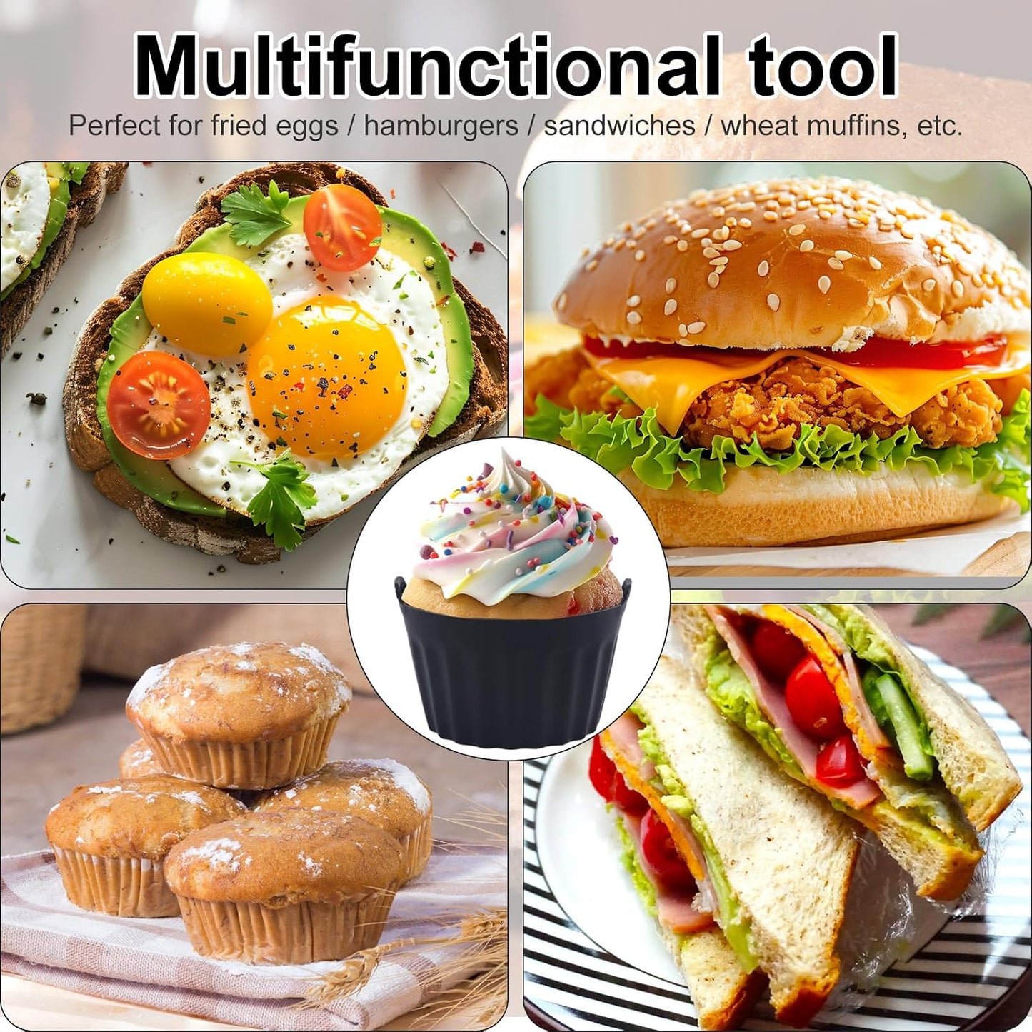 4pcs Silicone Muffin Cups, Non-Stick Silicone Baking Cups Cupcake Molds Reusable Muffin Liners Air Fryer Egg Mould Lunch Box Dividers Baking Accessories for Cupcakes Pudding Egg Tart Custard