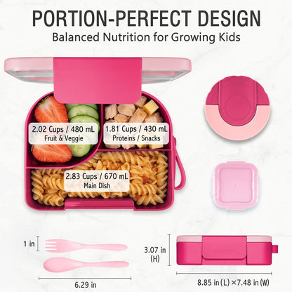 TinyPalsa Bento Box for Kids with 10oz Insulated Food Jar, Leak-Proof Kids Lunch Box with Thermal Food Container, 3 Compartments, Portable Handle, Dishwasher Safe, Ideal for School & Travel (Black)