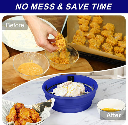 FJNATINH Collapsible Batter Bowl - Mess Free Better Breader Shaker Bowl with Lid Breading Shaker Container for Fried Fish, Fried Chicken, Onion Rings & More,No Leak,Easy to Store,Light Blue