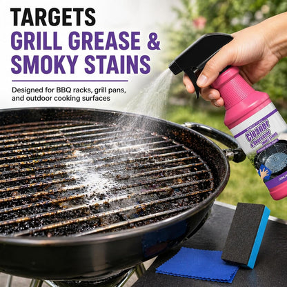BBQ Grill Cleaner Spray, Heavy Duty Grill Degreaser for Grease, Burnt Food & Smoky Stains, Stainless Steel Cleaner for Outdoor Grill, Grates, Stove Top, Range Hood & Kitchen Surfaces, 120ml (2PCS)