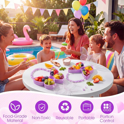 Cunno 6 Pack Valentines Day Containers Butterfly Shaped Food Containers Large Plastic Snack Box Food Storage with Handle Divided Serving Tray Portable Jewelry Organizer for Candy Fruit Purple