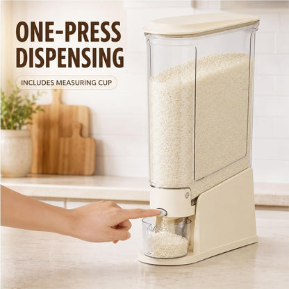ROOM127 Rice Dispenser 22 Lbs, Large Airtight Grain Container, Cream White | Family Size Storage, BPA-Free, Moisture-Proof Seal, One-Touch Pouring, Clear Window, for Cereal, Beans, Oats & Dry Food