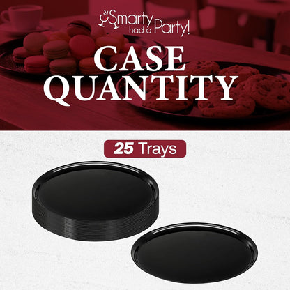 Smarty Had A Party 12 Inch Black Round Plastic Serving Tray – Heavy-Duty Party Platters & Catering Trays, Reusable or Disposable Plastic Trays for Serving Food, Elegant Party Tray Set of 25