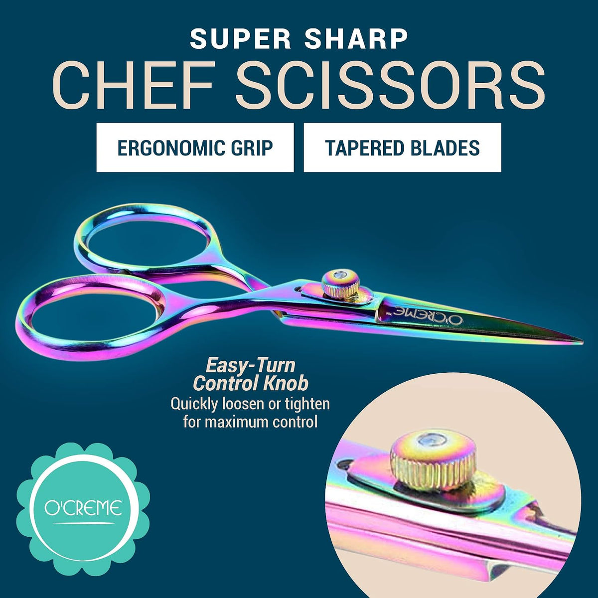 O'Creme Set of Culinary Tweezer Tongs Offset, Straight and Curved, Plus Super Sharp Chef Scissors, Total 6 Pieces (Rose Gold)