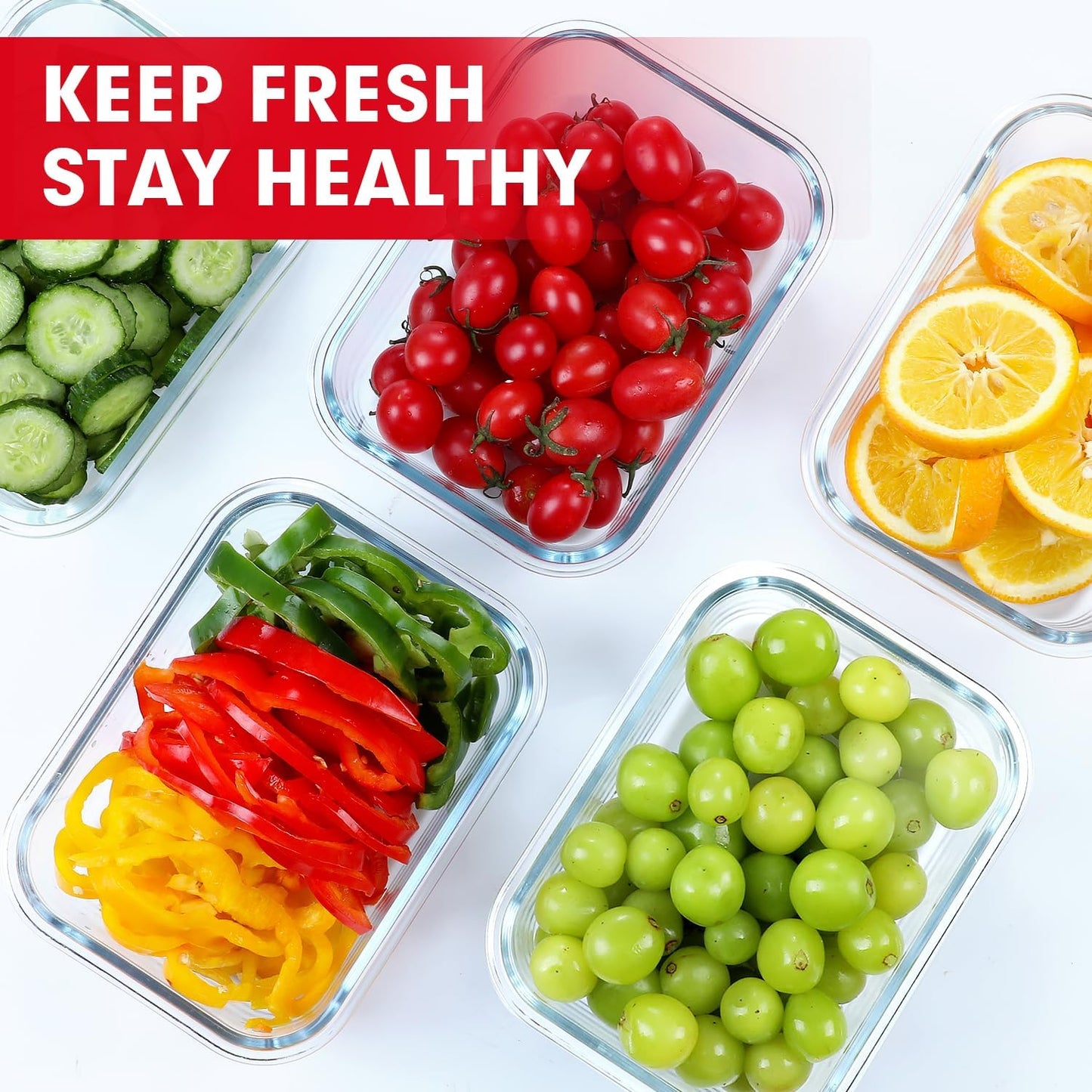 VERONES 5 Pack 36 OZ Glass Meal Prep Containers, Airtight Glass Lunch Containers Set, Glass Food Storage Containers with Lids,Exclusive of BPA, for Microwave, Oven, Freezer & Dishwasher Friendly,Grey