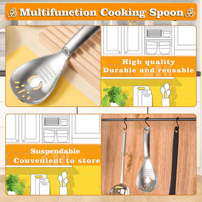 5 in 1 Multifunctional Cooking Spoon, 304 Stainless Steel Egg Yolk Separator for Raw Eggs, Potato Masher, Food Grater Plate, Slotted Spoon, and Bottle Opener - Heavy Duty Kitchen Utensil