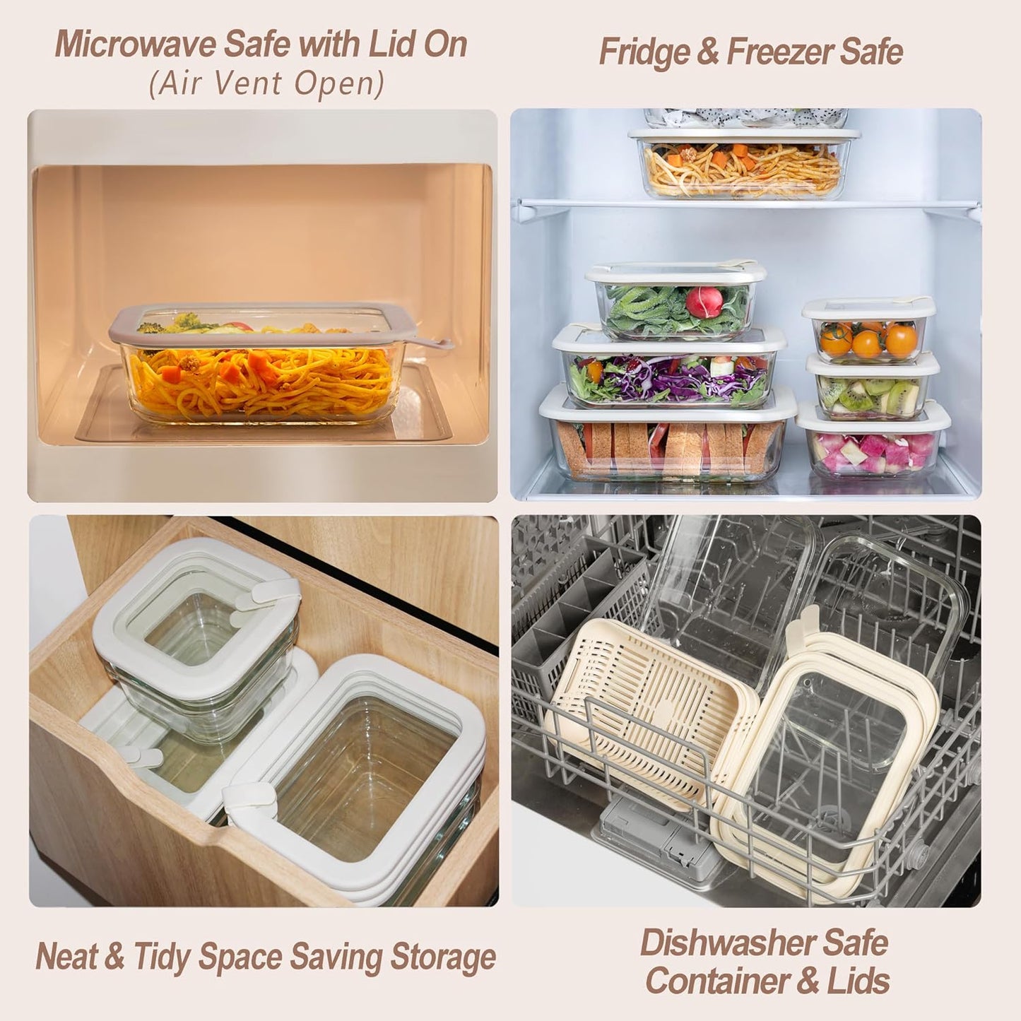 Urban Green Glass Food Storage Containers with Glass Lids, Microwave Safe Food Container Set, Aitight Meal Prep Container Set, LeakProof, 100% Plastic Free, 6 Pack