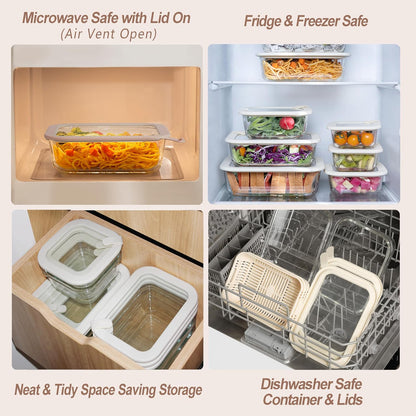 Urban Green Glass Food Storage Containers with Glass Lids, Microwave Safe Food Container Set, Aitight Meal Prep Container Set, LeakProof, 100% Plastic Free, 6 Pack