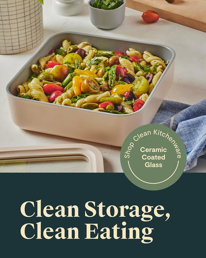 Caraway Glass Food Storage - 4.4 Cup Glass Container - Ceramic Coated - Easy to Store, Non Toxic, Non Stick Lunch Box Container with Lids - Dishwasher, Oven, & Microwave Safe - Mist