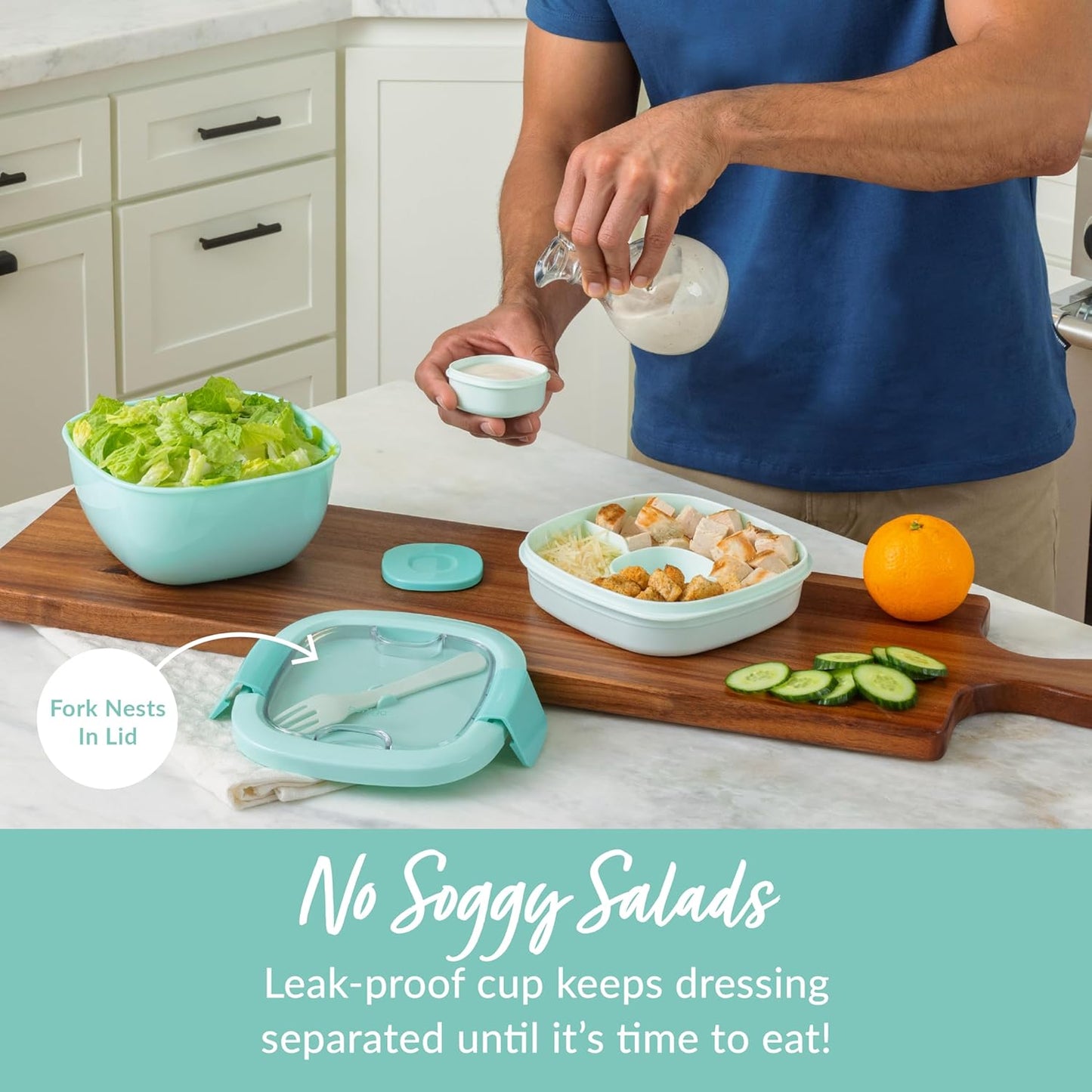 Bentgo Salad Container - 54 oz Bowl with 4-Compartment Toppings Tray, Leak-Proof Dressing Container, Reusable Fork, BPA-Free Lunch Box for Meal Prep & Food Storage; Removable Bento Tray (Khaki Green)