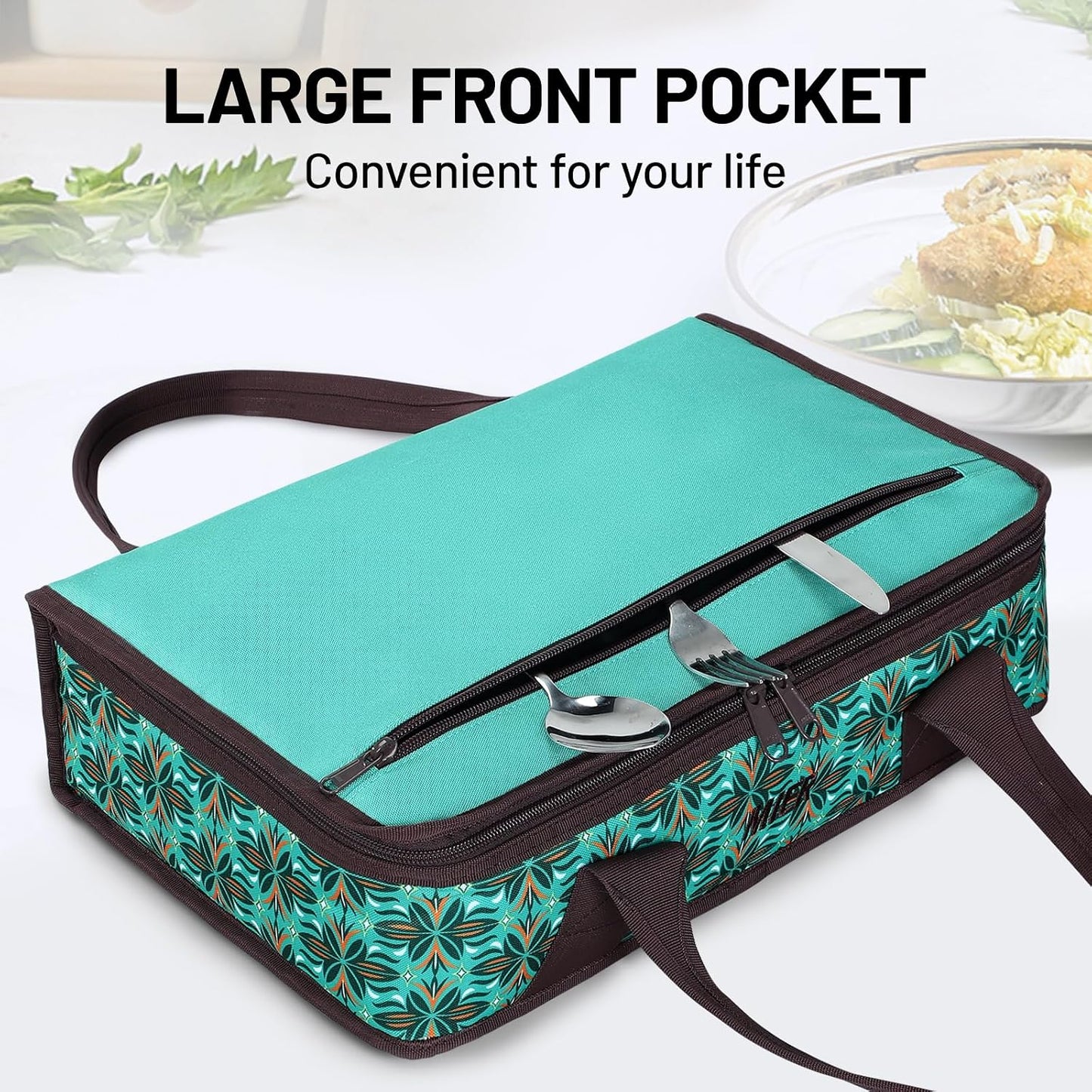 MIER Insulated Casserole Carrier for Hot or Cold Food Thermal Food Carrier Bag for Lasagna Potluck Parties Picnic Cookouts, Fits 9"x13" Baking Dish/Foil Pan, Red