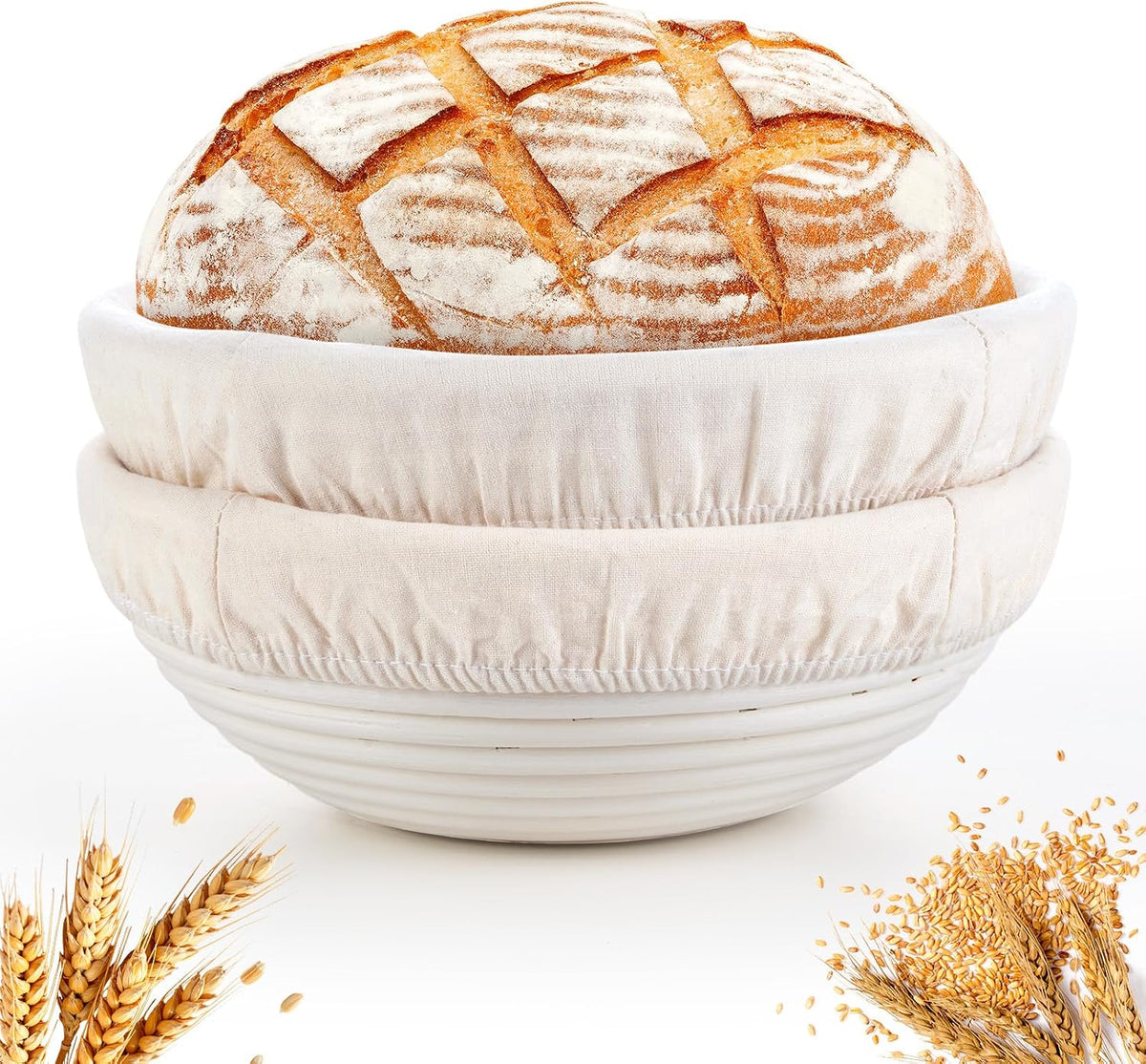 FrutPunch 9 Inch Banneton Bread Proofing Basket Set of 2, with Cloth Lining