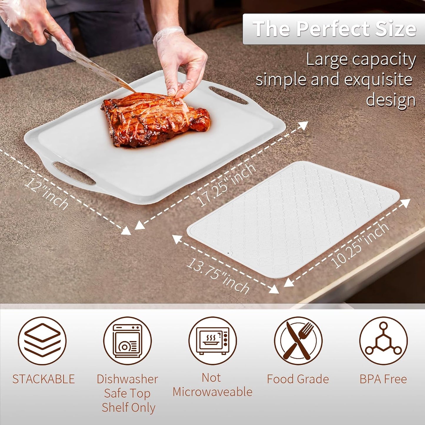 LEHAHA Grilling Prep Trays, Melamine BBQ Prep and Serving Platters and Tray for Outdoor Entertaining, Large Food Serving Trays, Set of 2, 17.2" x 10.5",Great for Grilling Lovers,Black and Red
