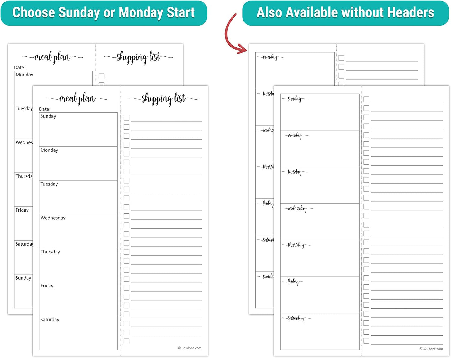 321done Magnetic Weekly Meal Plan Shopping Checklist Notepad - Tear-Off 50 Sheets, 5.5x8.5 - Undated, Sunday to Saturday To-Do List Planner, Schedule Weekly Desk Pad, Weekday Planning Notepad - Made in USA