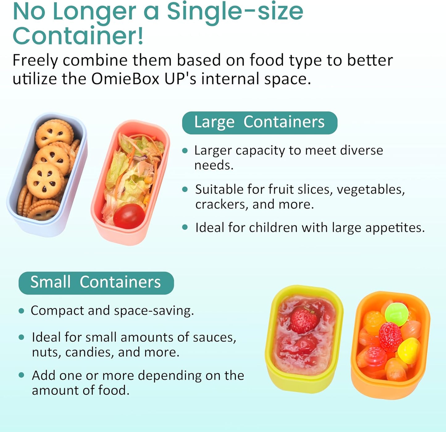 Dip Containers for OmieBox UP bento Box, 4 Pack Leakproof Salad Dressing Container To Go, Condiment Containers with Lids - Food Safe Silicone - 4.5 & 9 ounces