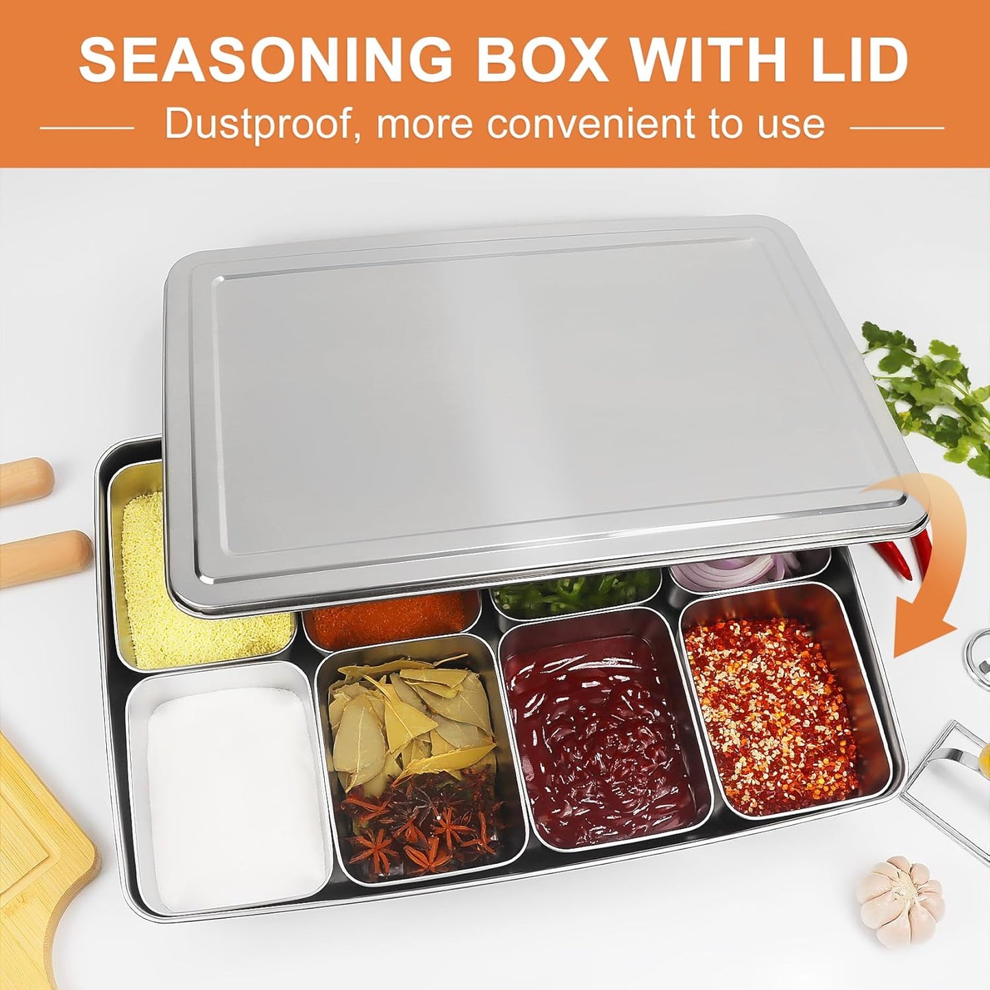 Yakumi Pans, Stainless Steel Yakumi Pan, Yakumi Mise En Place, Mise En Place Containers, 8 Compartment Stainless Steel Condiment Containers with Lids Spoons, Spice Box Indian Masala Dabba
