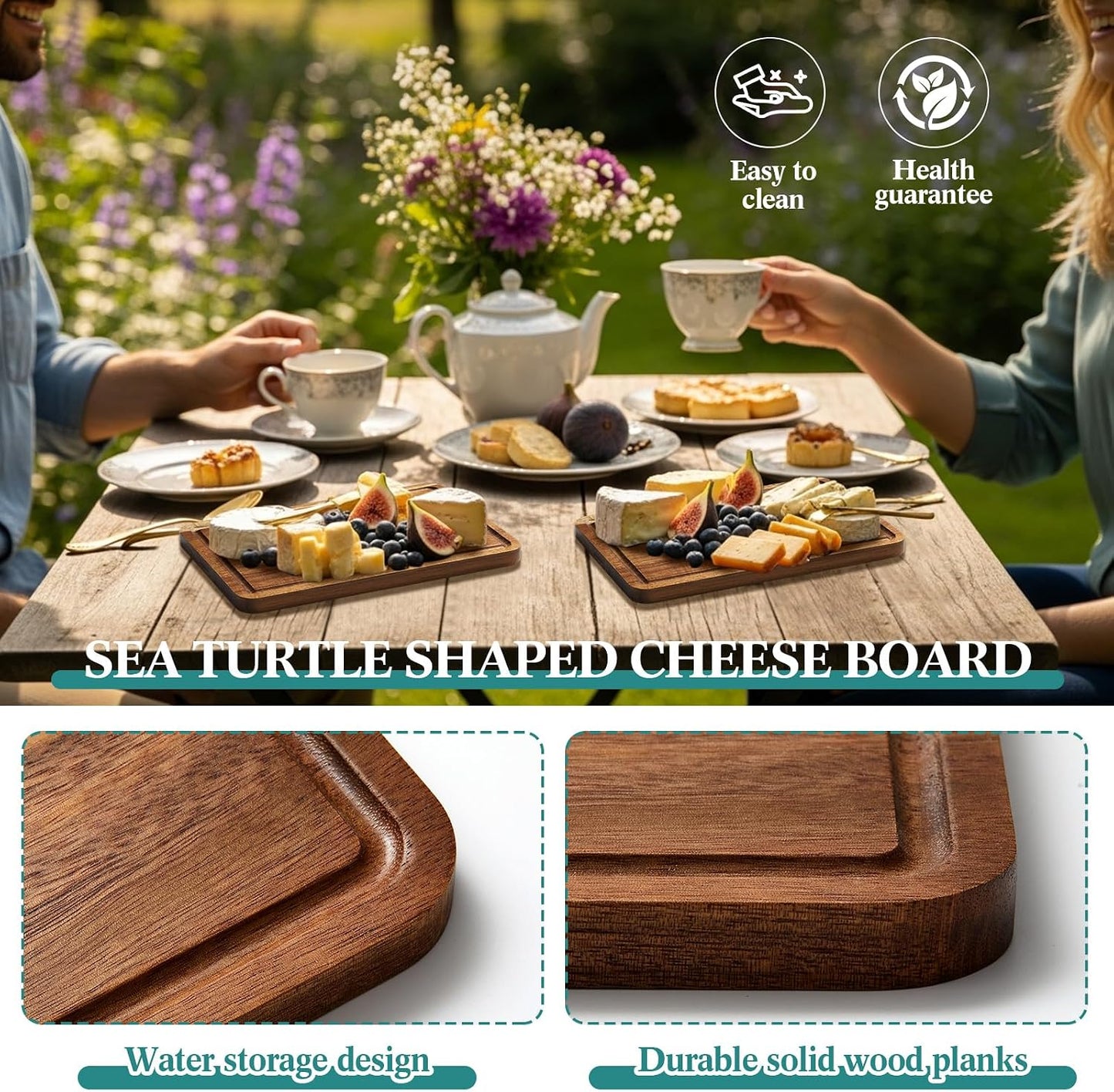 Ziliny Sea Turtle Shaped Cheese Board Set Small Charcuterie Cutting Board Wooden Platter with Knives Forks Funny Serving Trays Turtle Gift for women Christmas Party Kitchen Decoration