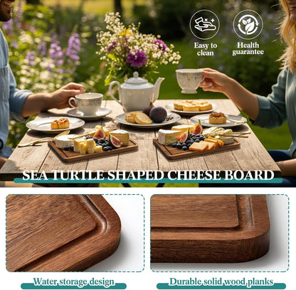 Ziliny Sea Turtle Shaped Cheese Board Set Small Charcuterie Cutting Board Wooden Platter with Knives Forks Funny Serving Trays Turtle Gift for women Christmas Party Kitchen Decoration