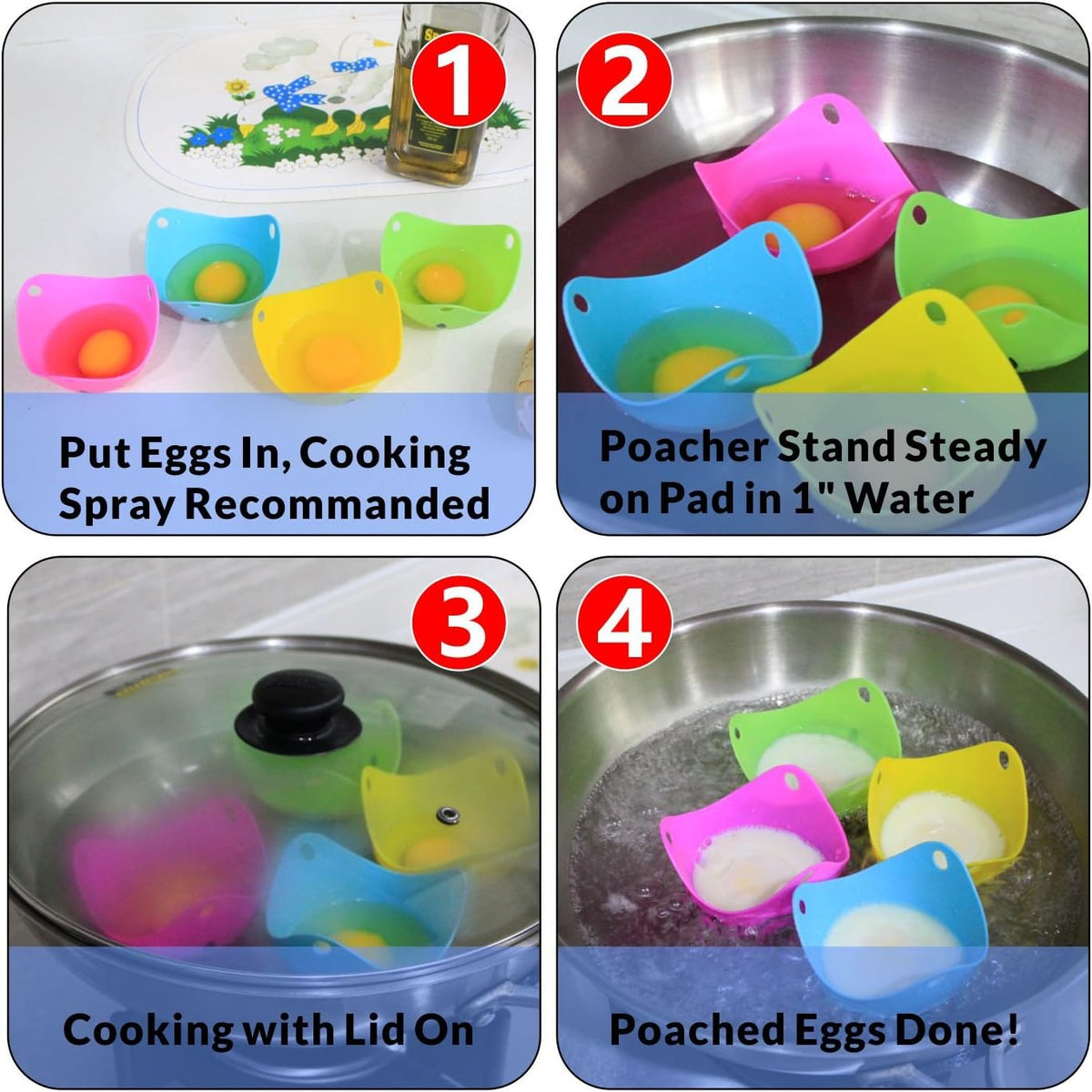 Egg Poacher – COZILIFE Silicone Egg Poaching Cups with Ring Standers, For Microwave or Stovetop Egg Cooking, Kraft Box Packing, BPA Free, Pack of 4